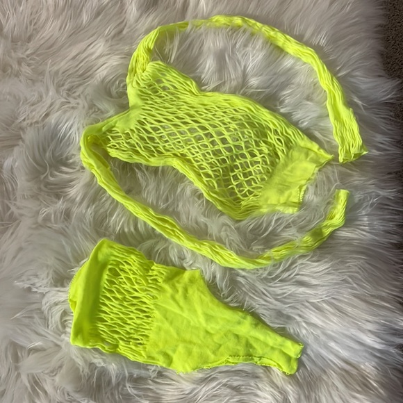 NWT OF stripper pole costume sexy set neon yellow XSS SM Super tiny STRETCHES - Picture 4 of 13
